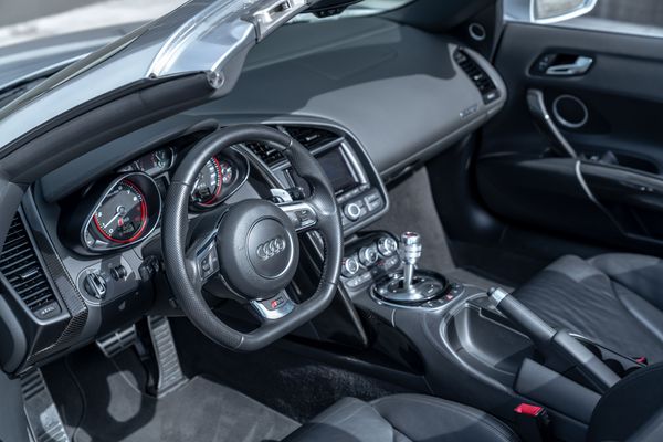 2014 Audi R8 V10 Spyder Quattro S Tronic in Ice Silver Metallic previously sold by Sandbox Motors