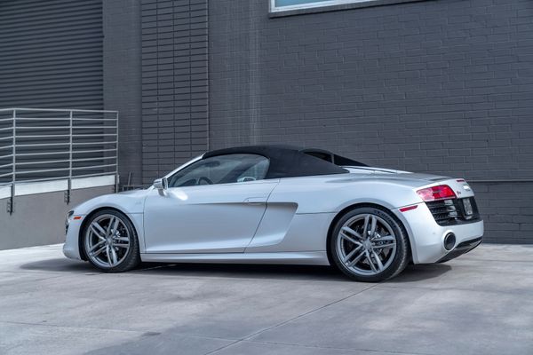 2014 Audi R8 V10 Spyder Quattro S Tronic in Ice Silver Metallic previously sold by Sandbox Motors