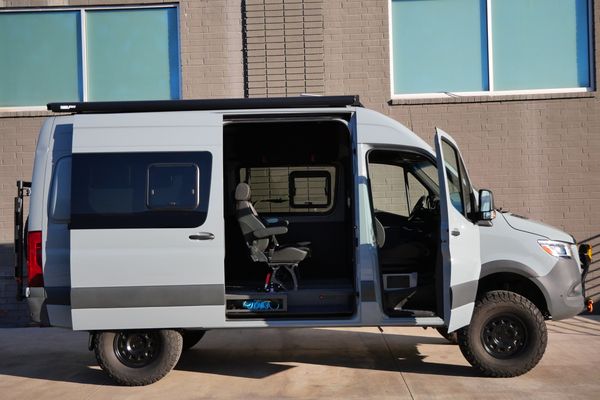 Silver 2022 Mercedes-Benz Sprinter 2500 4x4 custom camper conversion for sale by Sandbox Motors.