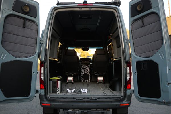 Silver 2022 Mercedes-Benz Sprinter 2500 4x4 custom camper conversion for sale by Sandbox Motors.