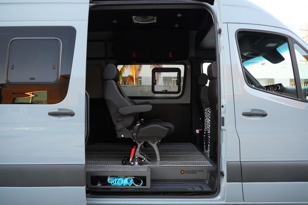 Silver 2022 Mercedes-Benz Sprinter 2500 4x4 custom camper conversion for sale by Sandbox Motors.